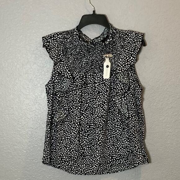 Sanctuary Tops - Sanctuary Small Black Lily Flutter Sleeve Smocked 100% Recycled Polyester Top